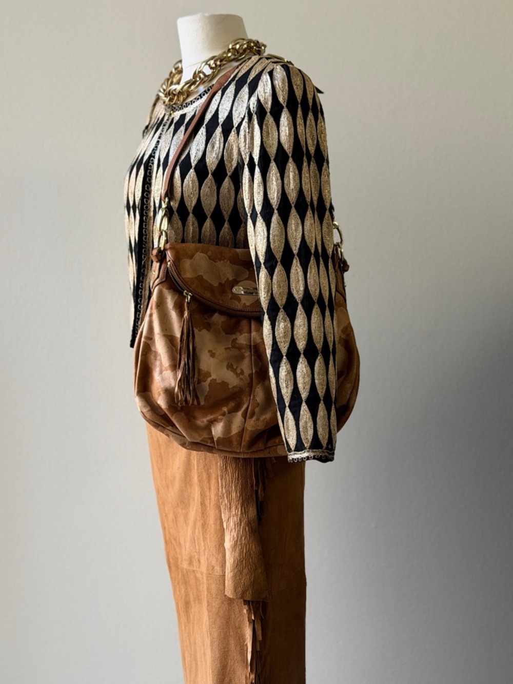 Vintage Suede Fringe Skirt - Brown